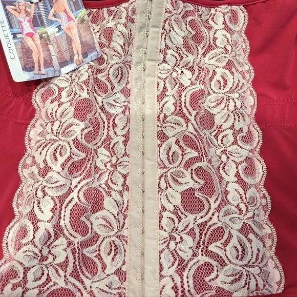 COQUETTE Plus Size Raspberry Lace floral Corset bustier, size 1x/2x - Picture 5 of 16